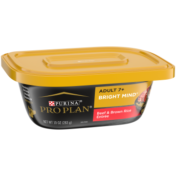 Purina Pro Plan Veterinary Diets Bright Mind Adult 7+ Beef & Brown Rice Formula wet senior dog food.