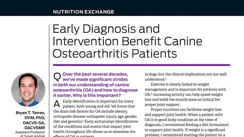 Nutrition Exchange’s Early Diagnosis and Intervention Benefit Canine Osteoarthritis Patients