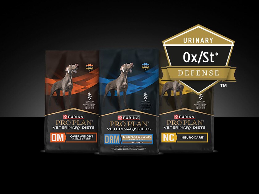 Canine Pro Plan Veterinary Diet Ox/St Defense&trade; package lineup.