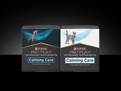 Canine and feline Pro Plan Veterinary Supplements Calming Care Probiotic packages.