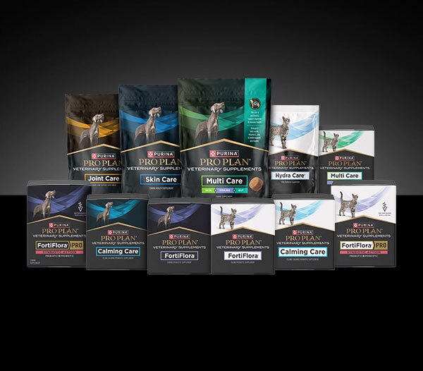 Lineup of Pro Plan Veterinary supplements.